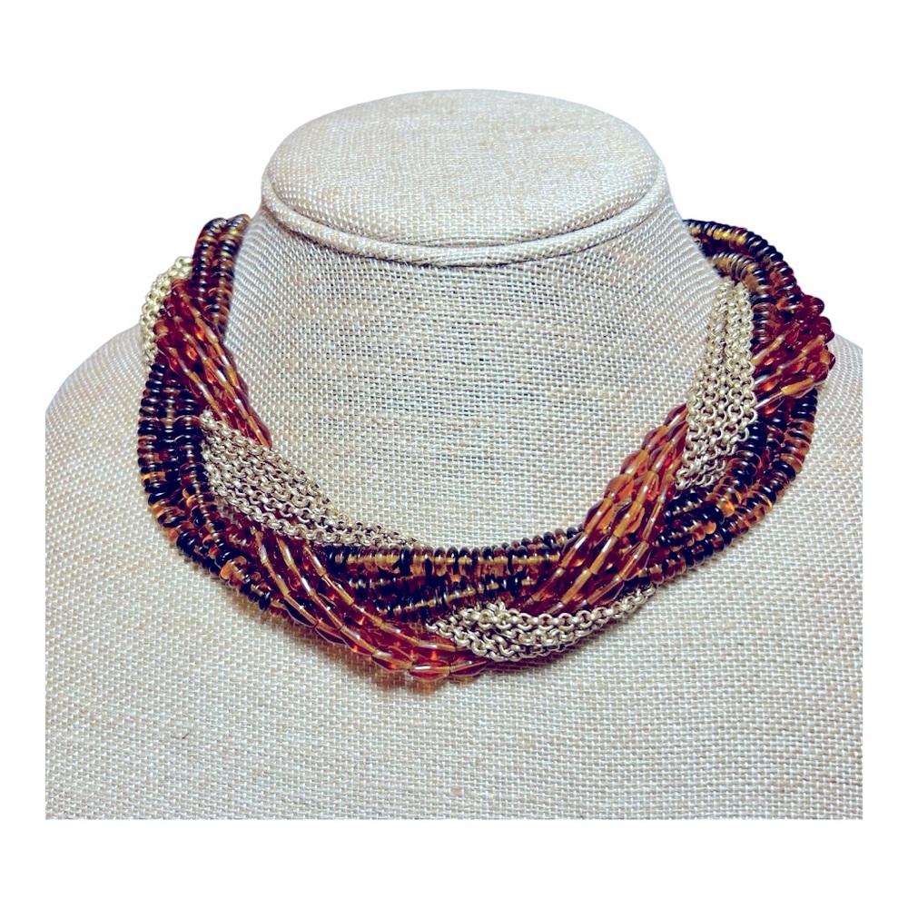 Oscar de la Renta Faux Amber and Gold Twisted Necklace